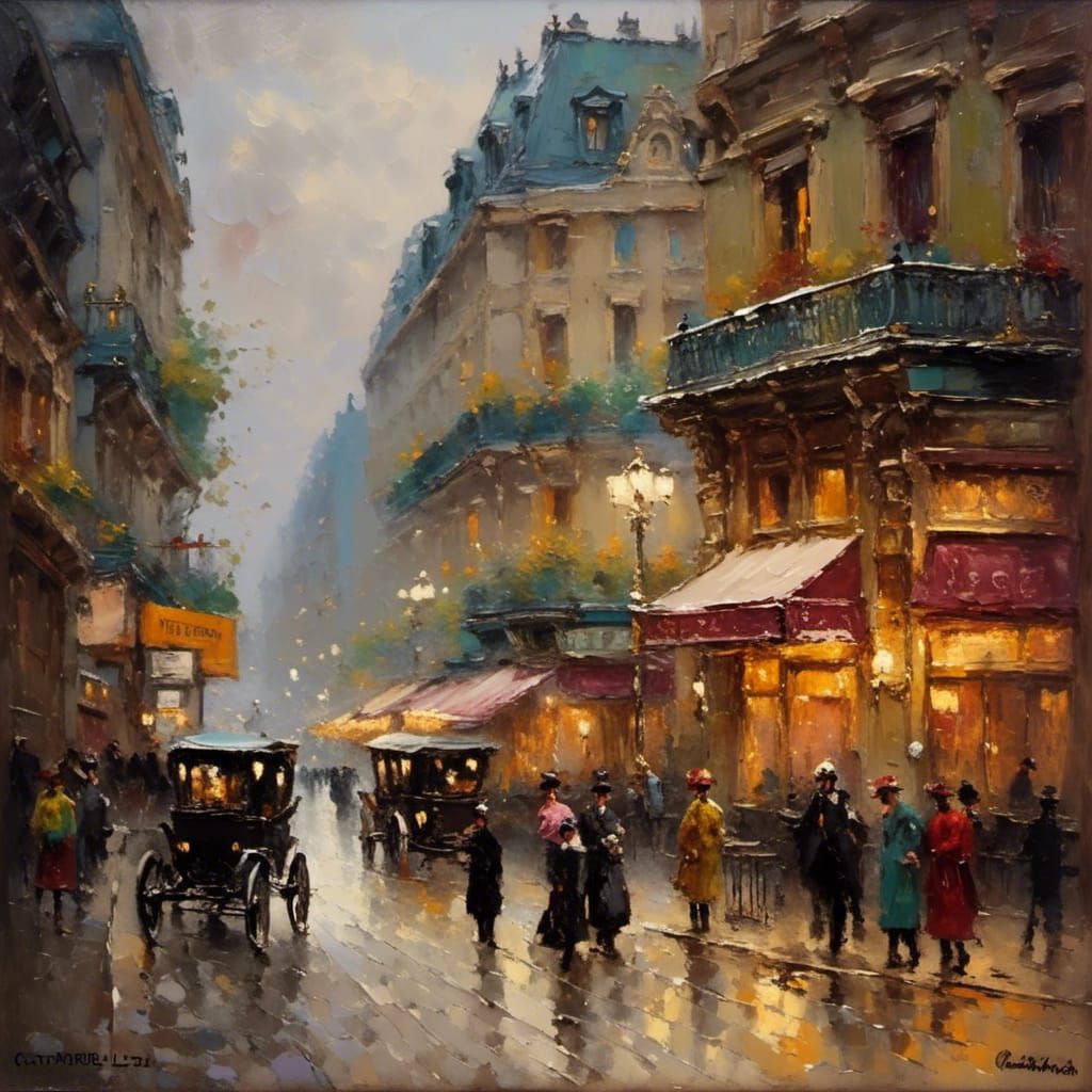 Paris Theatre du Vaudeville in Expressionist Oil