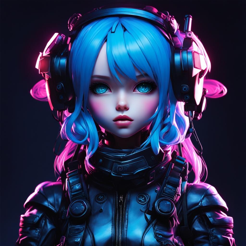 Kawaii Doll with Blacklight Paintball Background