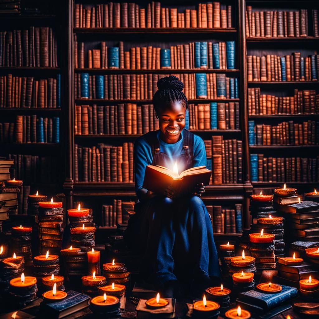 Radiant Girl Surrounded by Burning Books