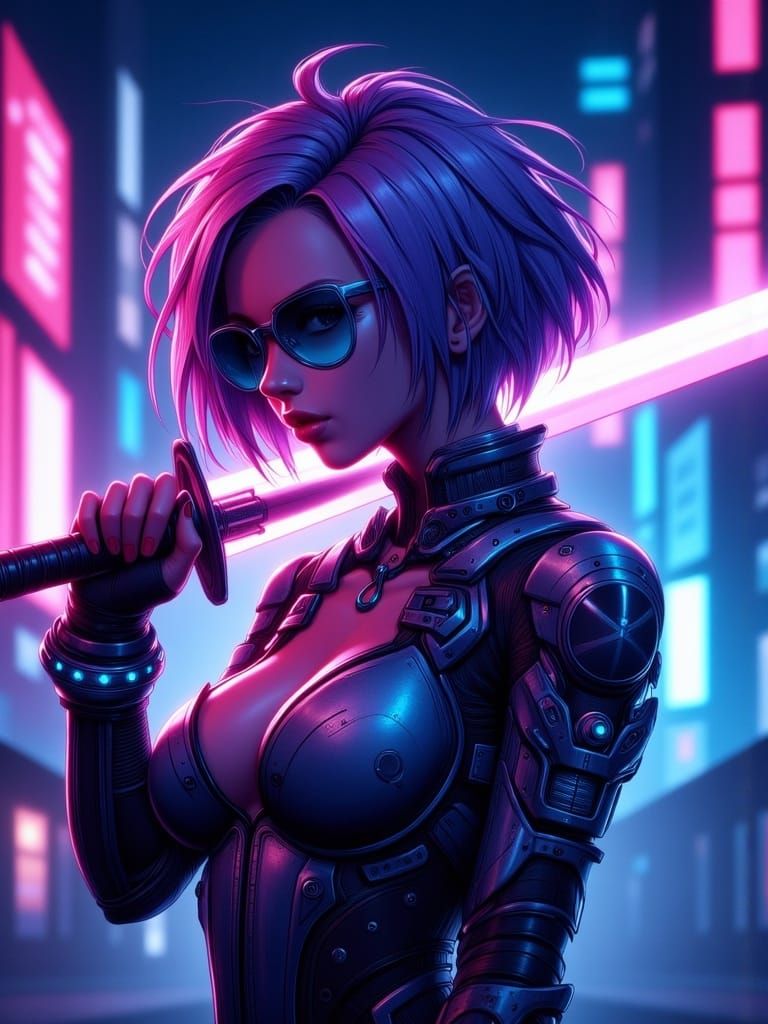 Cyberpunk Samurai with Glowing Katana