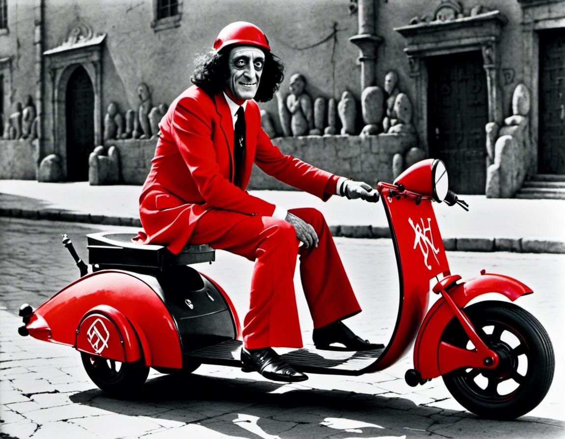 Humorous Igor Rides Scooter with Glowing Runes