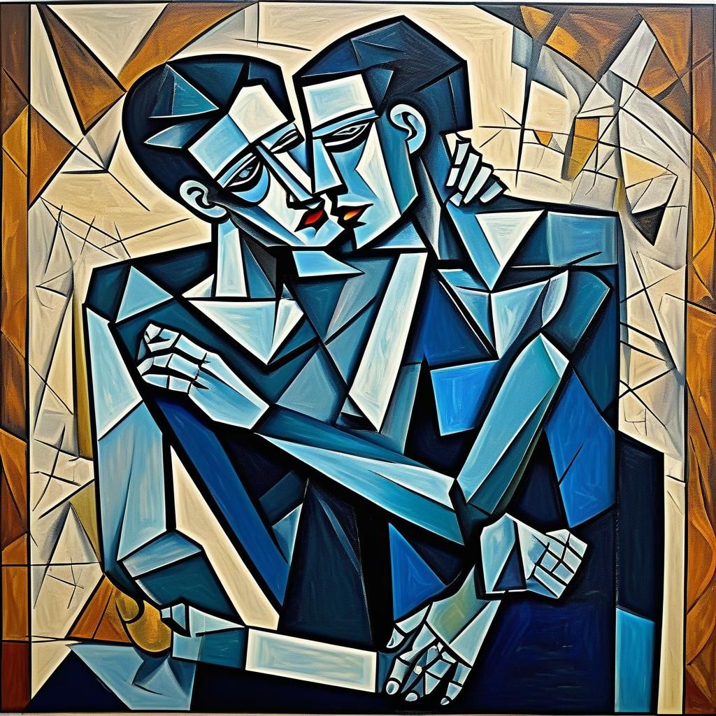 Cubist Painting of Two Lovers in Picasso Style