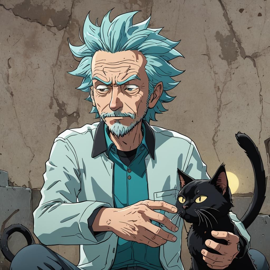 Rick Sanchez Petting a Black Cat, Anime Style
