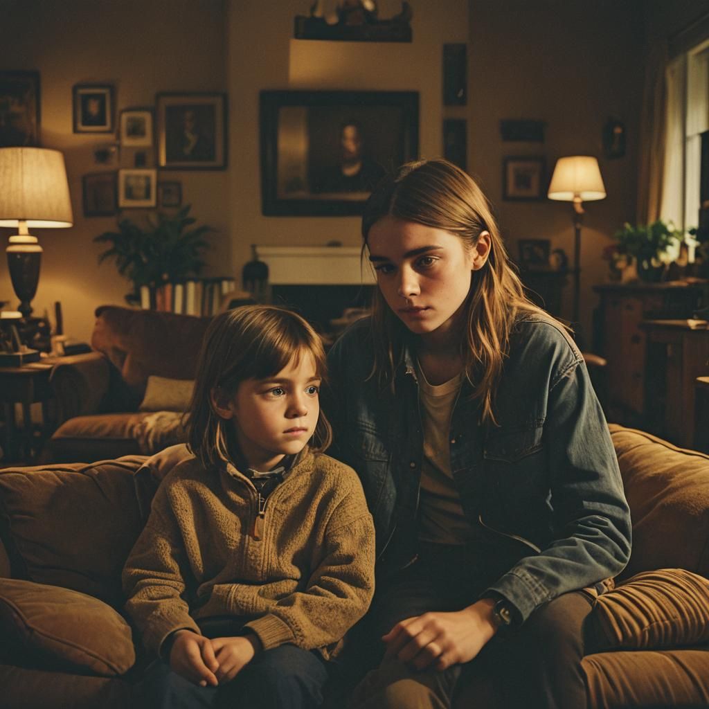 Brother and Sister in Warm Cinematic Lighting