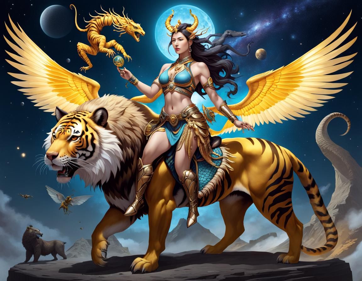 Majestic Chimera Woman in Astral Fantasy Style