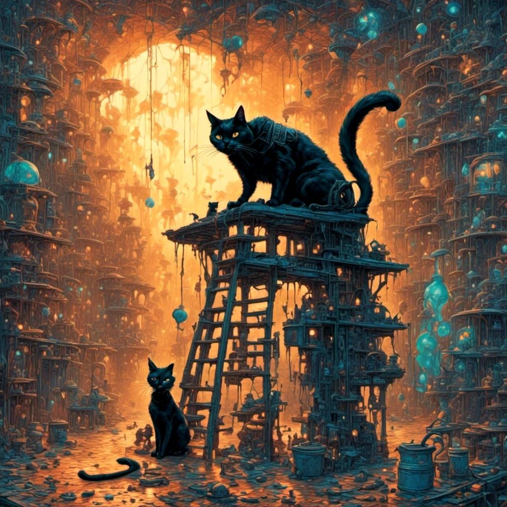 Mysterious Black Cat Throws Salt in a Surreal Scene