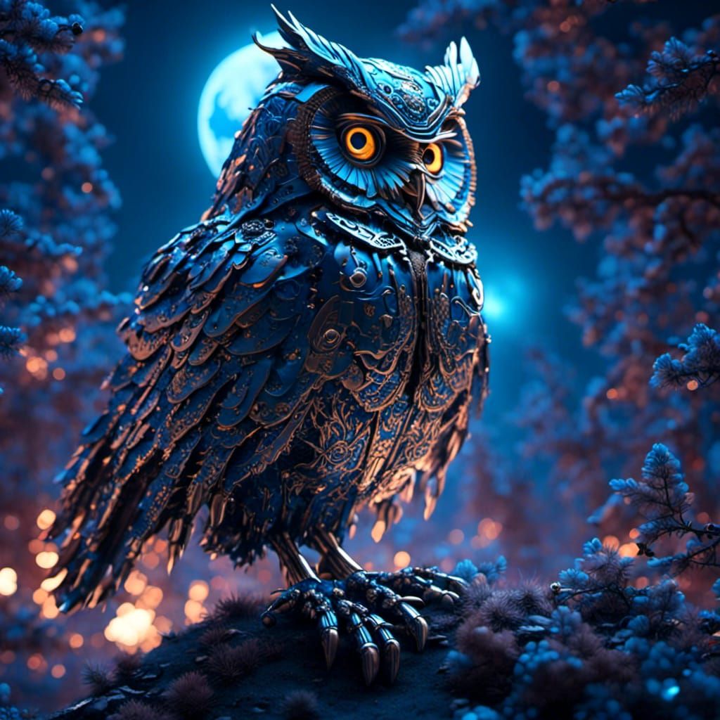 Futuristic Metal Owl Robot in Flight