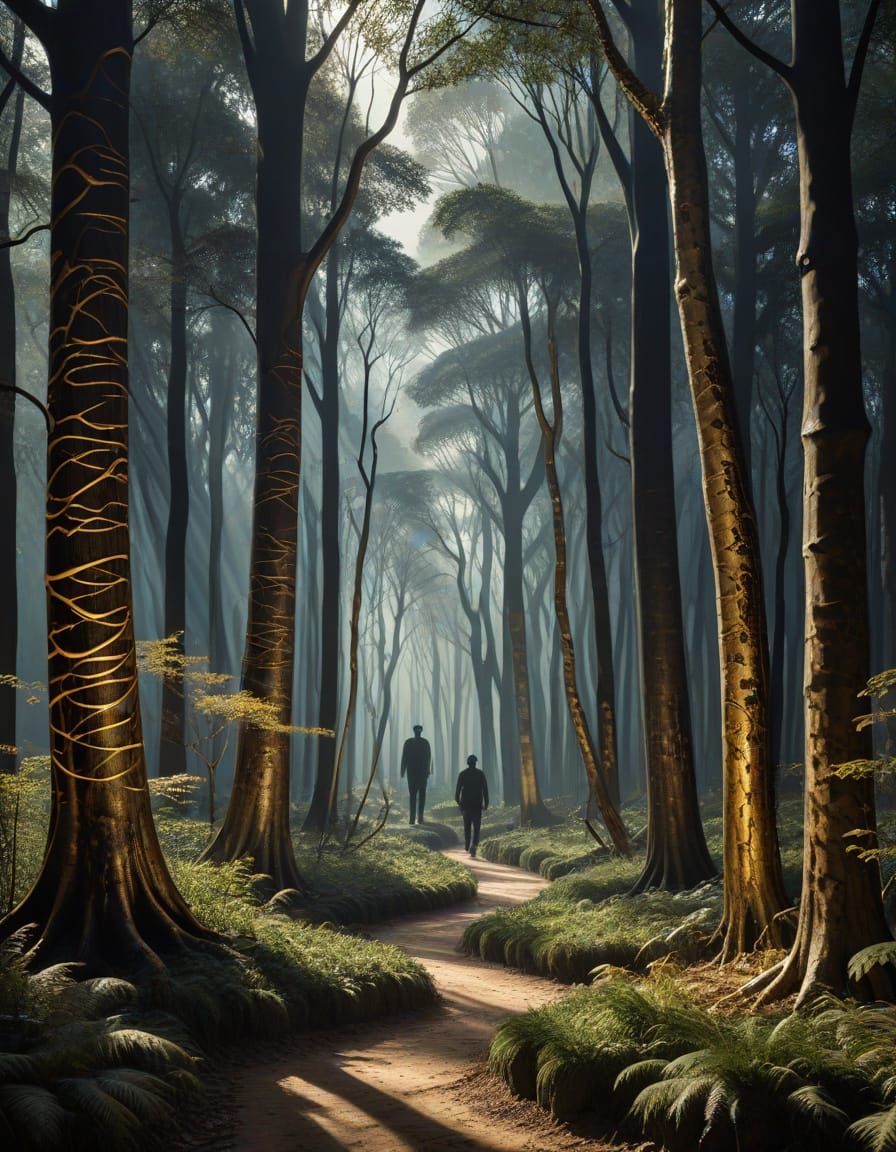 Xiamen Lacquer Line Carving Embodied Sgraffito Gilt-Edged Forest Seussian