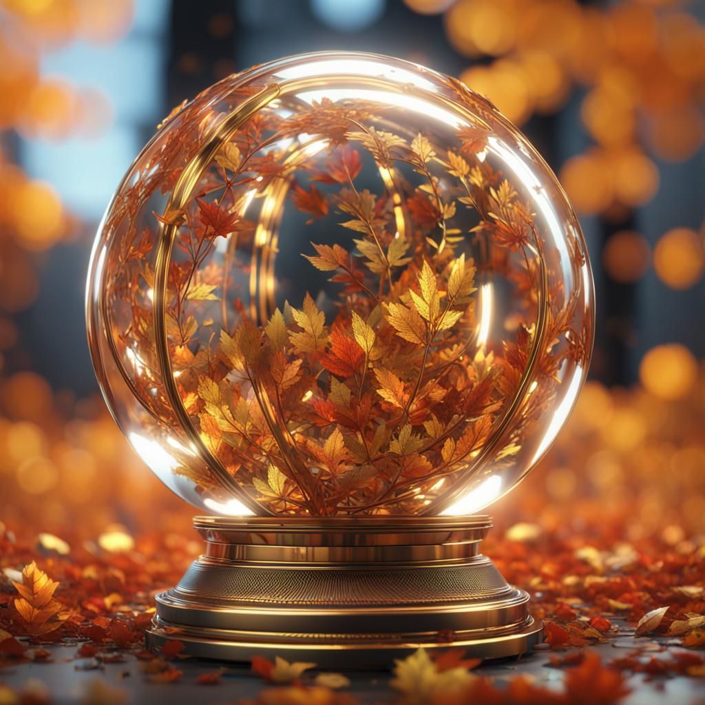 Chromatic Autumn Leaves Sphere in Sci-Fi Setting