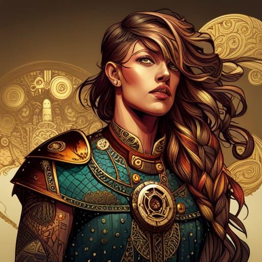 Steampunk Aztec Viking Warrior Digital Painting