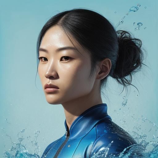 Female Athletes with Coach in Hyperrealistic Splash Art