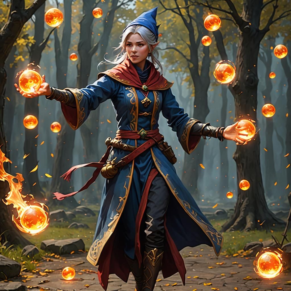 Lady Mage Juggling Fireballs Fantasy Art