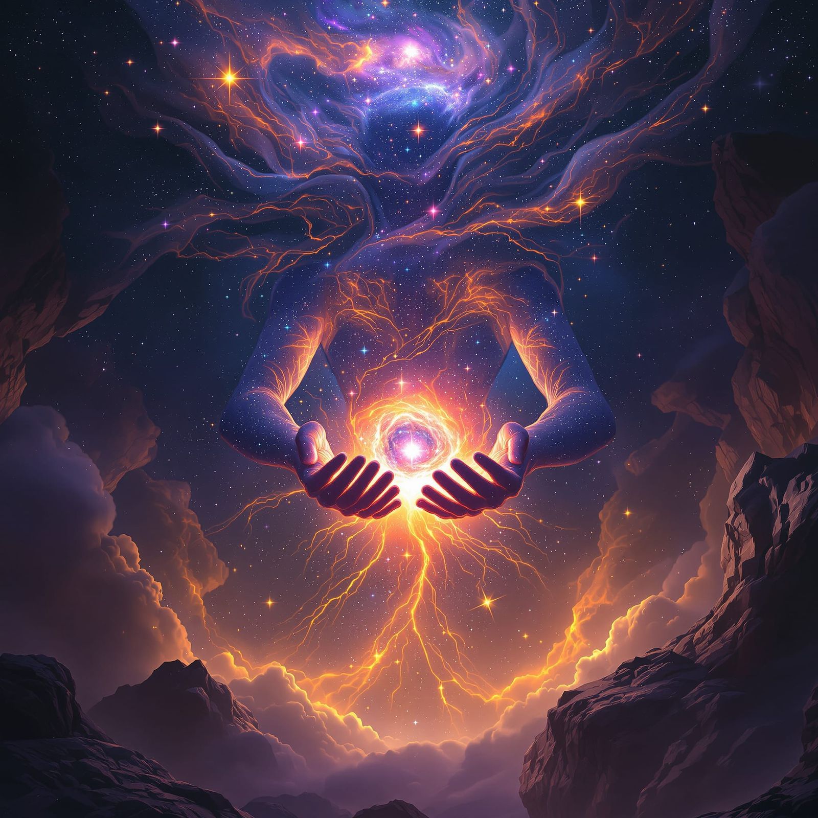 Cosmic Woman Holding Galaxy in Splash Screen Art Style