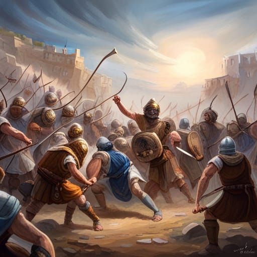 Epic Battle of Hebrew Warriors in Frazetta Style