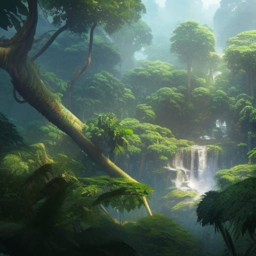 Jungle City on Giant Tree with Waterfall
