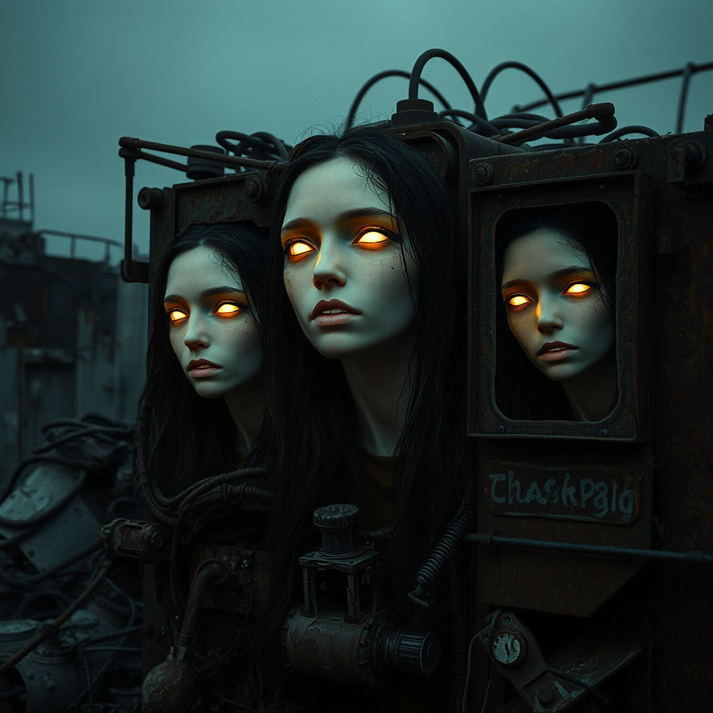 Ethereal Faces Emerge from Decaying Industrial Site