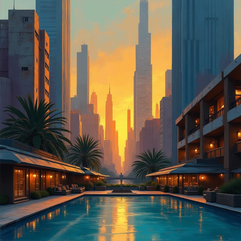 Futuristic Cityscape at Dusk with Vibrant Colors and Moody L...