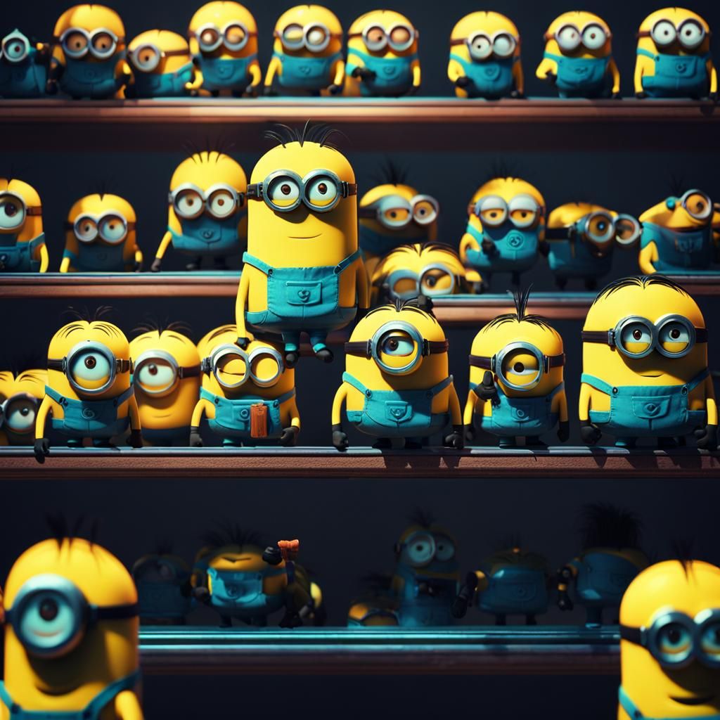 Minions on a Shelf in Rayonism Style
