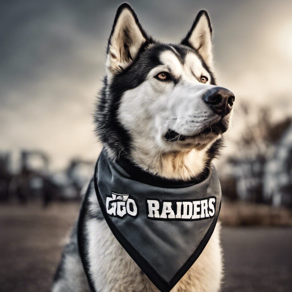 Hyperrealistic Husky Cheering for Raiders in HDR