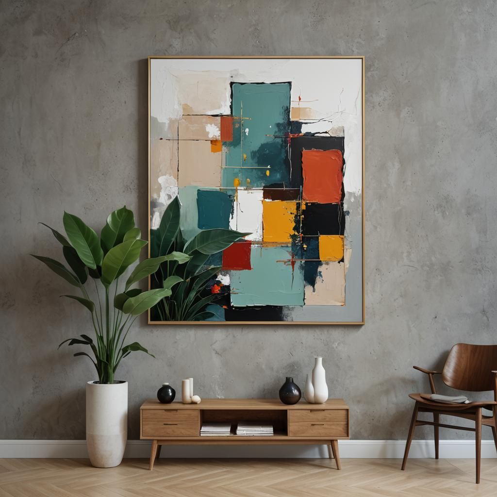 Abstract Art Mockup on Relief Wall, Detailed Matte Painting