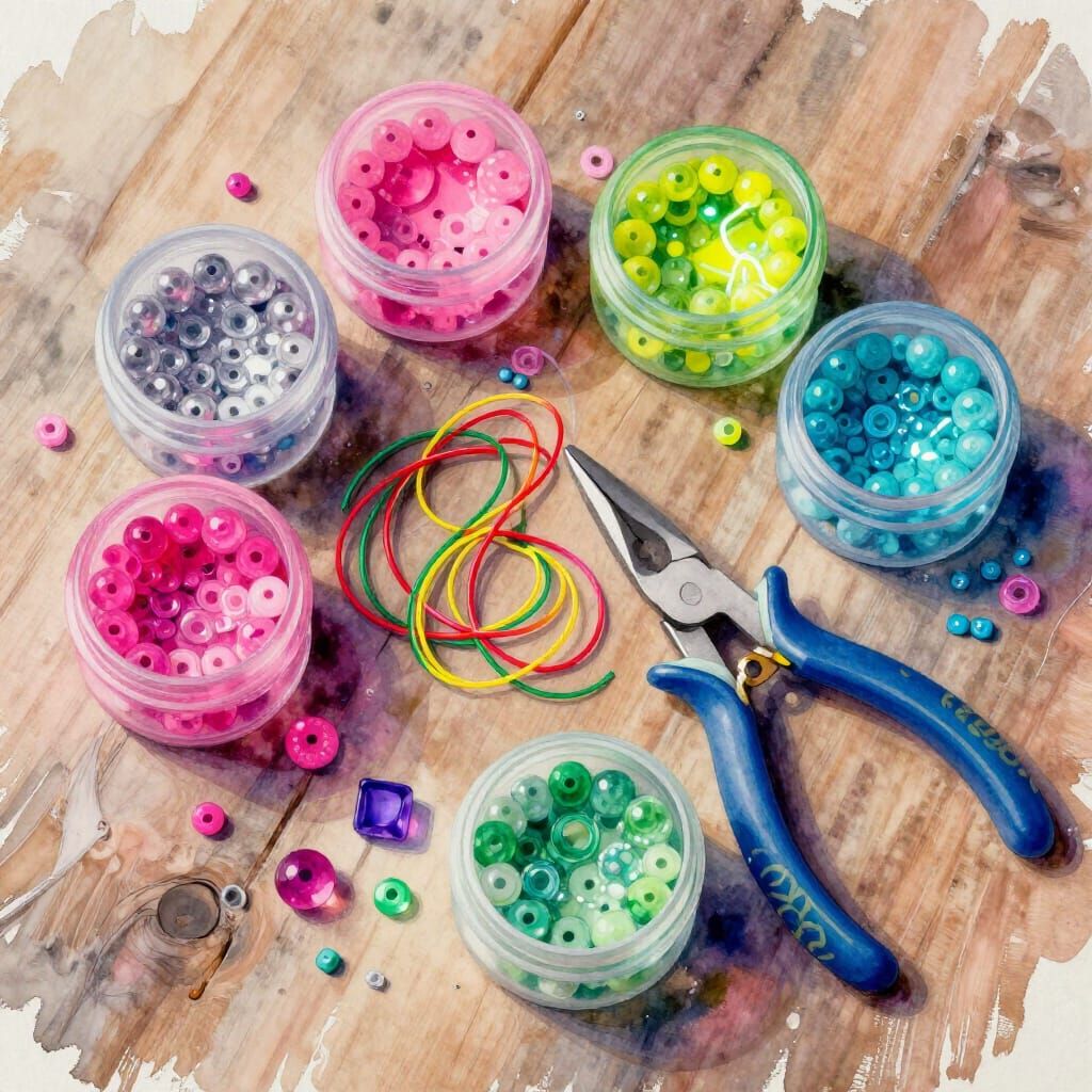 Expressive Watercolor of Jewelry Supplies with Neon Accents