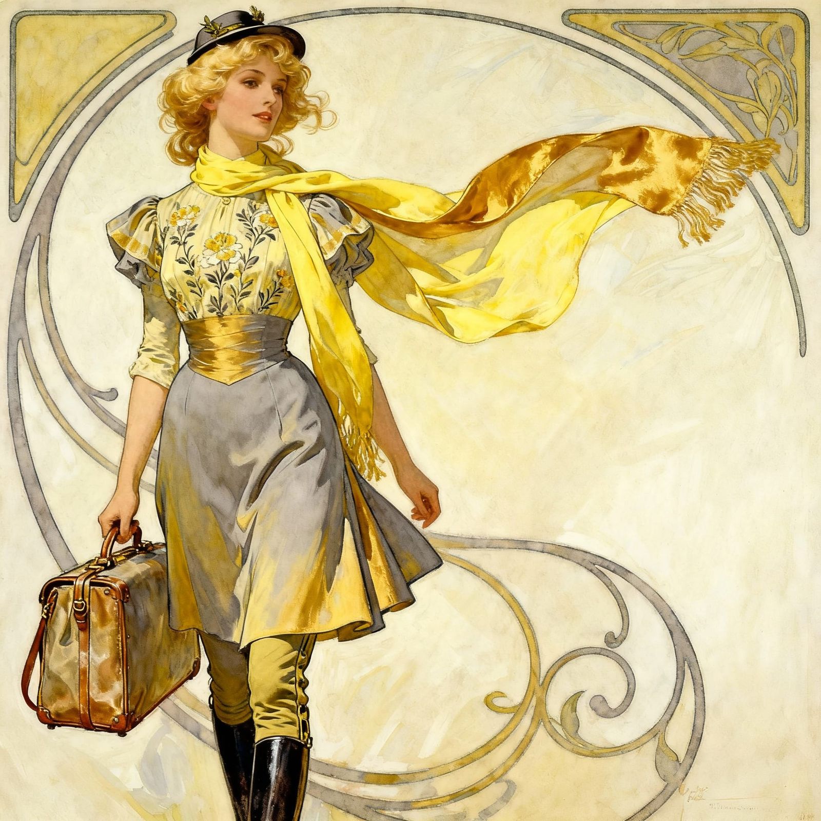 Art Nouveau Belle Epoque Heroine in Steampunk Travel Costume