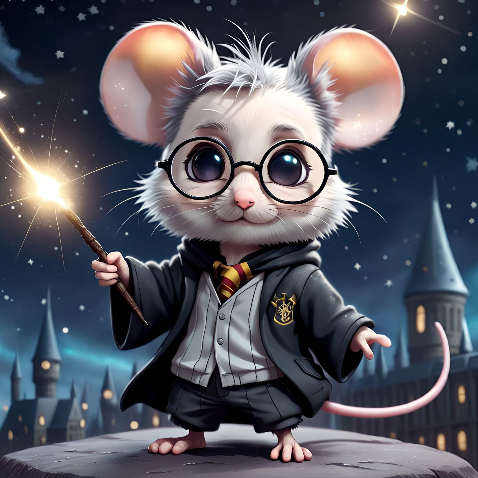 Chibi Mouse as Harry Potter in Cyberpunk Style