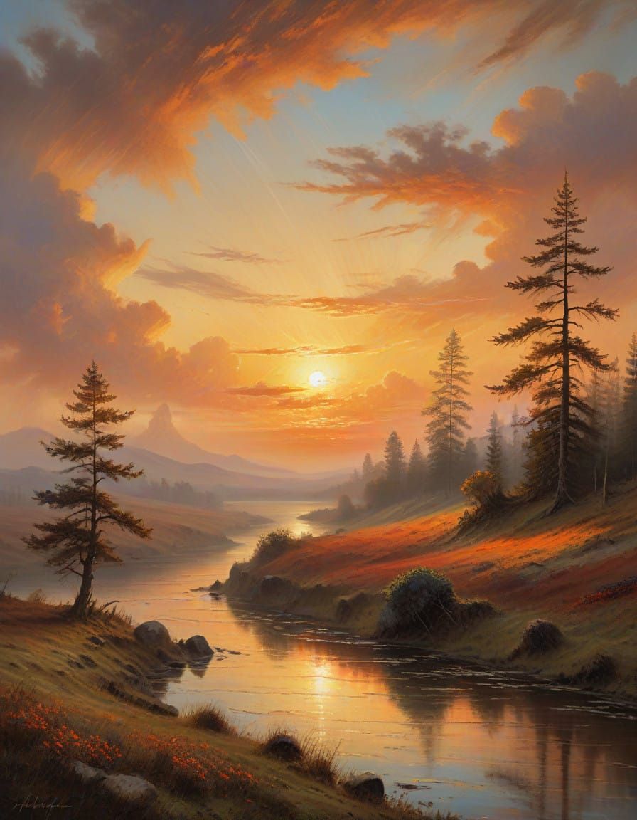 Warm and Dreamy Sunset Landscape