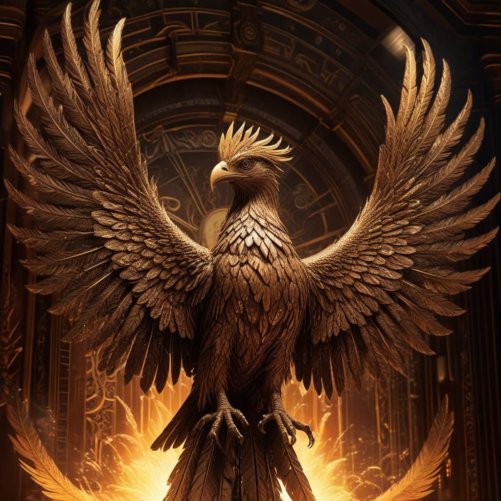 Art Deco Clockwork Phoenix Rises from Ashes