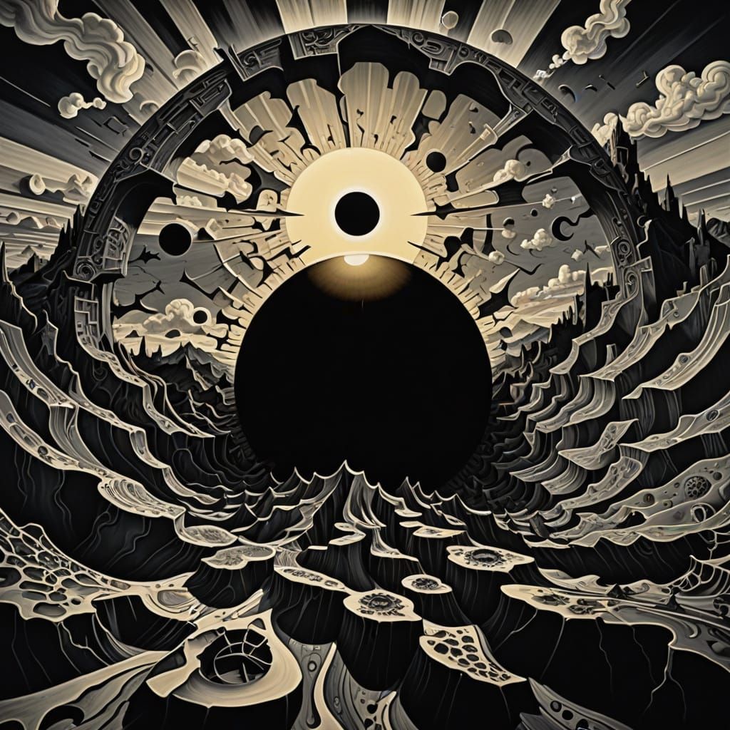 Surreal Black Sun Warps Fractured Landscape
