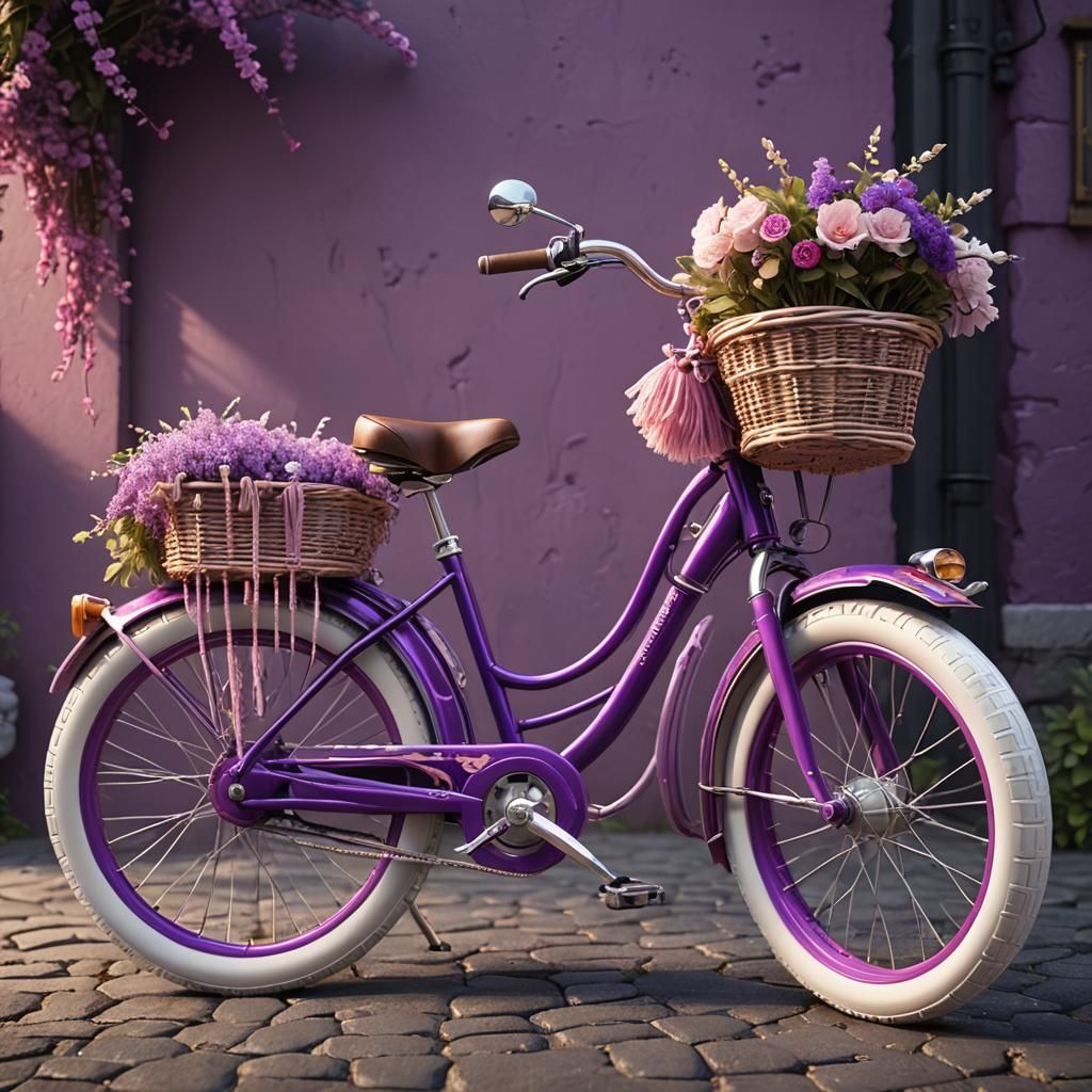 Purple Girl's Bike with Basket: Fantasy Concept Art
