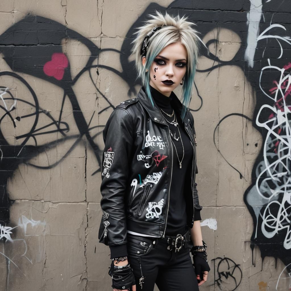 Gothic Punk Girl with Graffiti Background