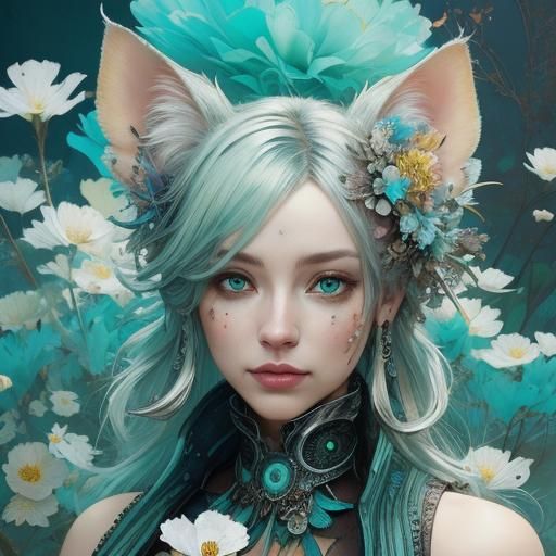 Cute Cat with Flowers: A Digital Masterpiece