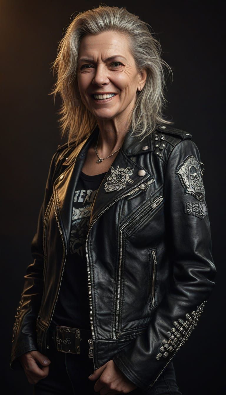 Photorealistic Portrait of a 55-Year-Old Woman as a Happy Me...