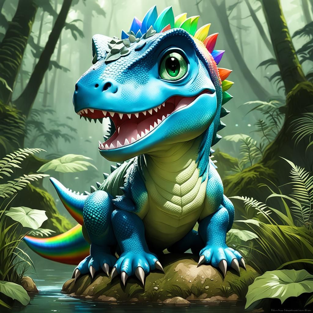 Chibi Baby and T-Rex in Whimsical Forest