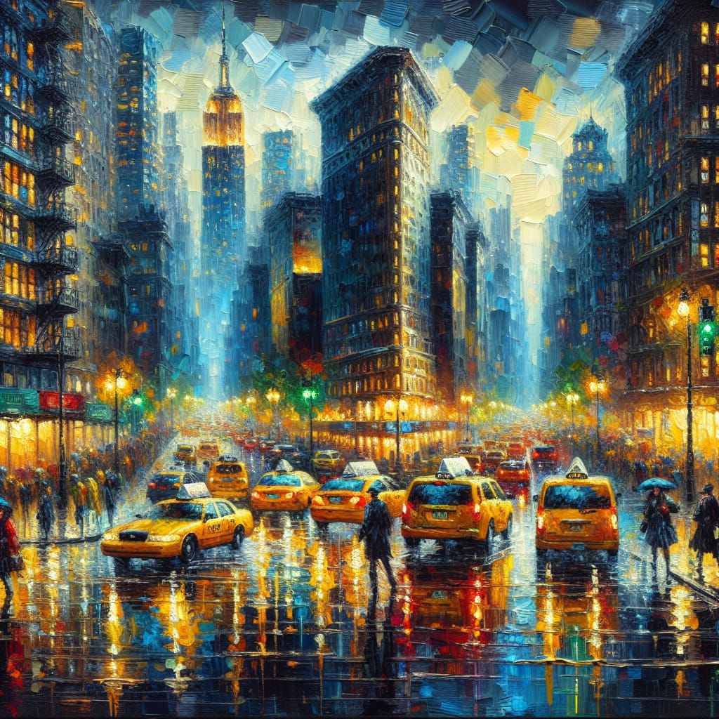 Urban Evening in Impressionist Style