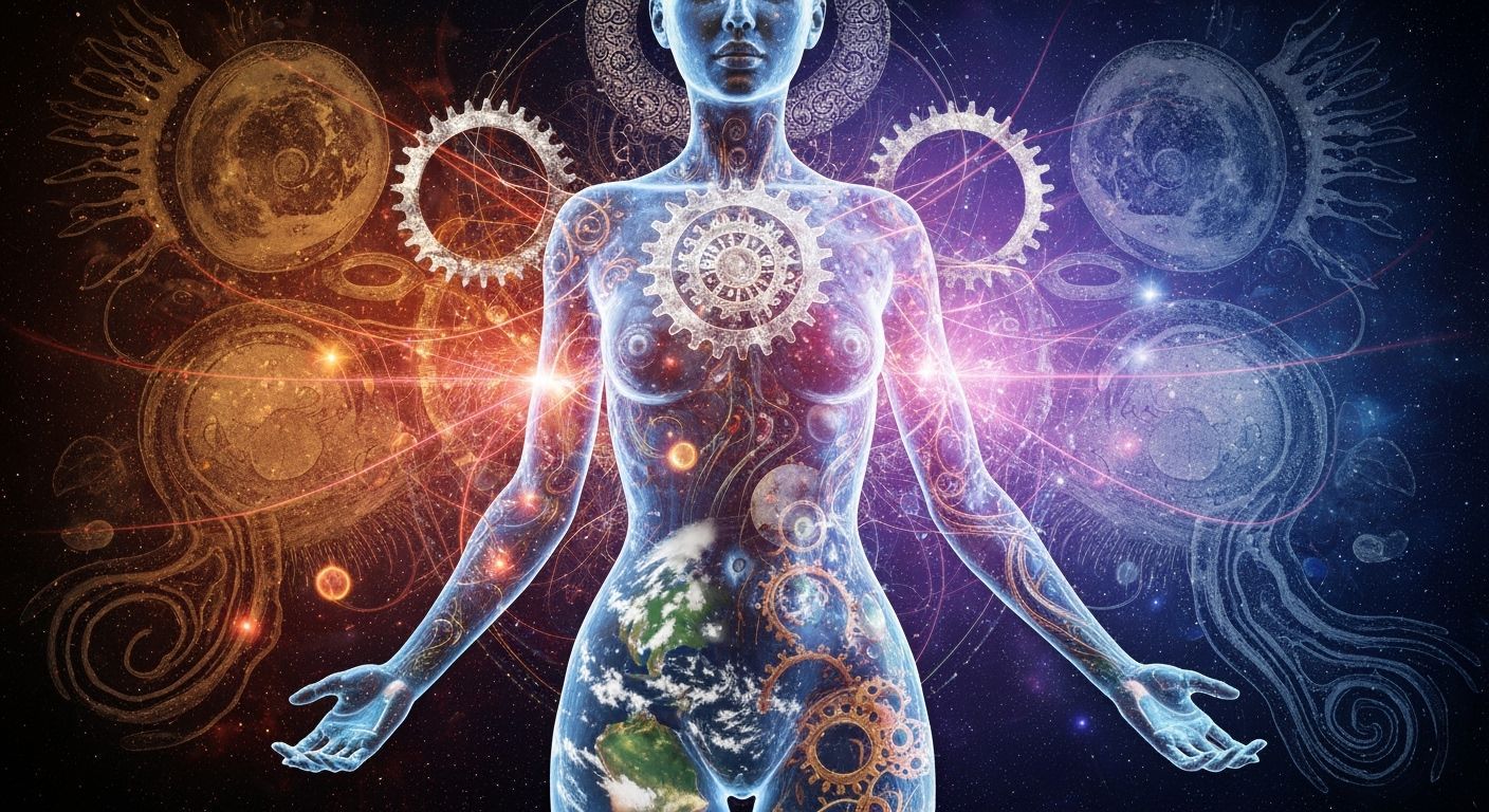 Ethereal Mindscape with Intertwined Earth and Moon