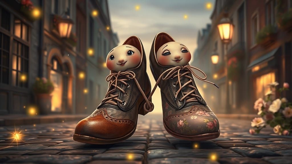 Charming Shoes on Cobblestone Street in Fantasy Art Style