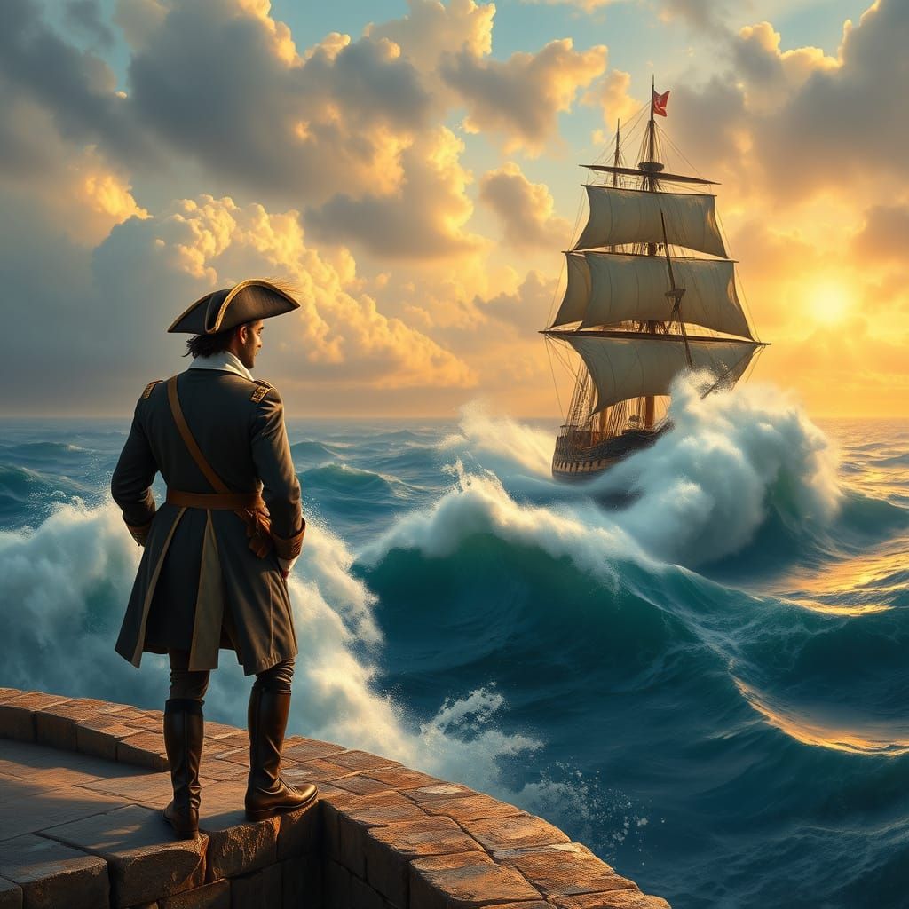 Noble Gentleman Observes Majestic Ship Returning from Turbul...