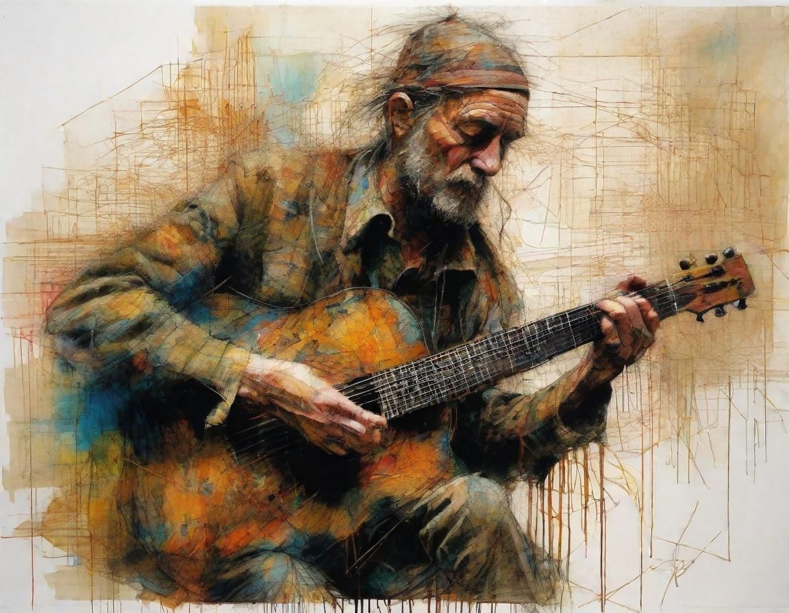 Intricate Street Musician in Meticulous Detail