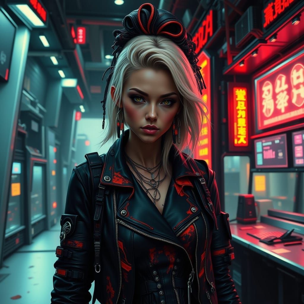 Cybernetic Fairy in a Neon Cyberpunk Cityscape