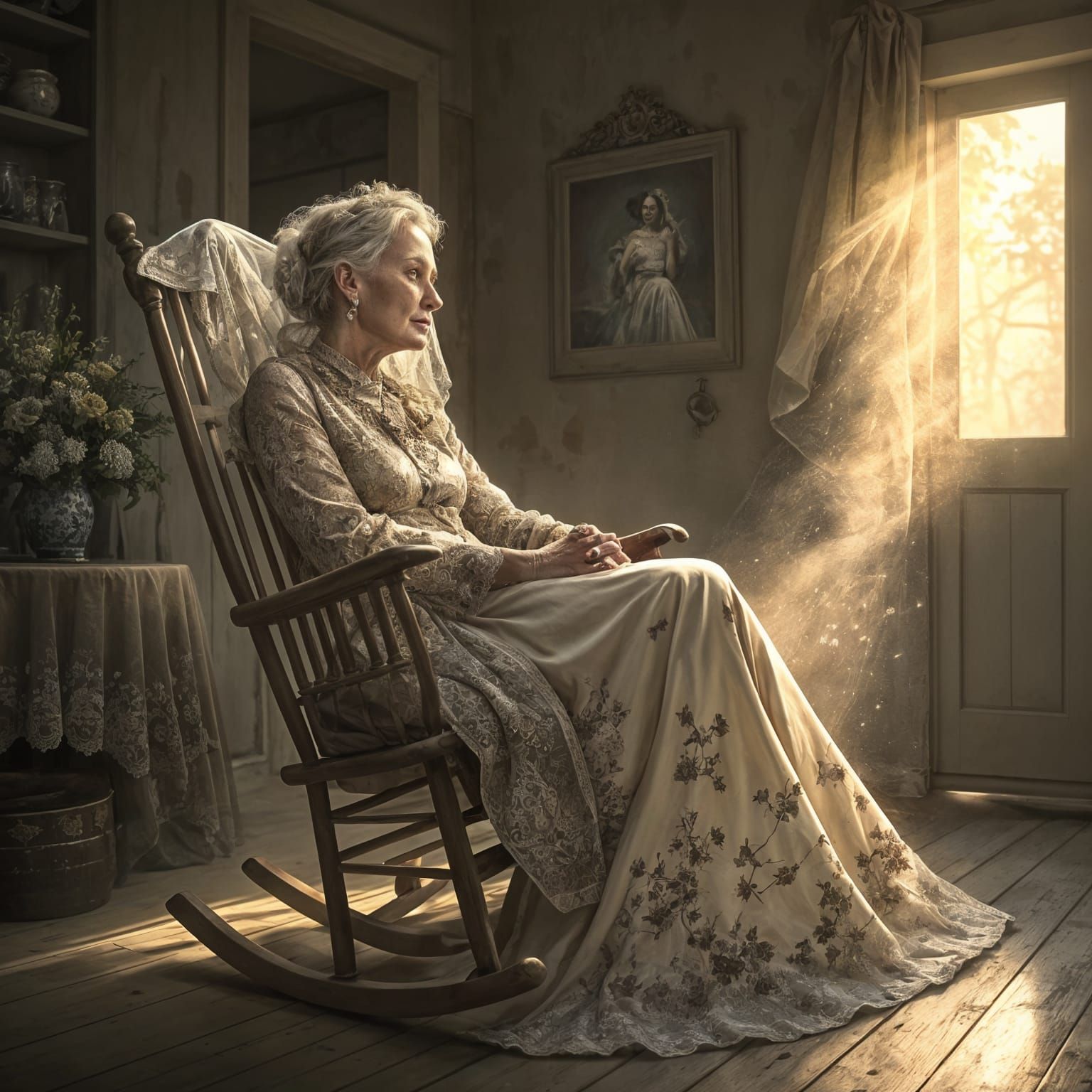 Vintage Beauty Waits for Her Love in a Dusty, Golden Light