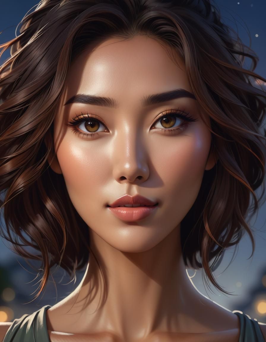 Attractive Hapa Woman Portrait in Cel-Shaded Style