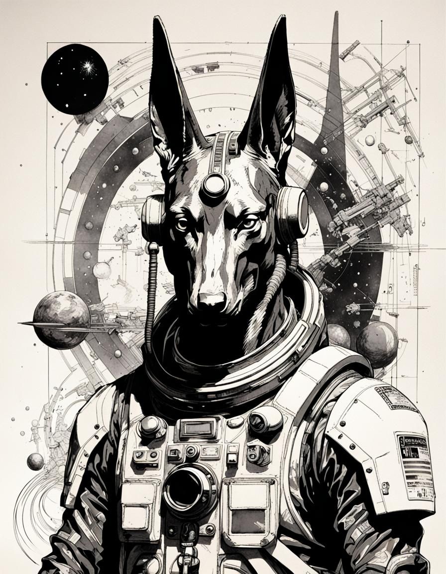 Futuristic Anubis Astronaut in High Contrast Ink