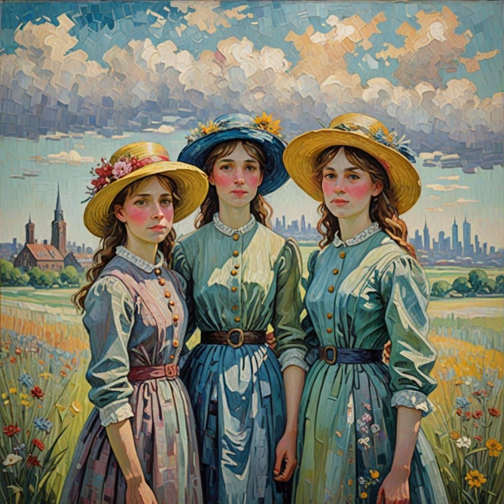 Three Young Women Bask in the Serenity of a 19th Century Mea...