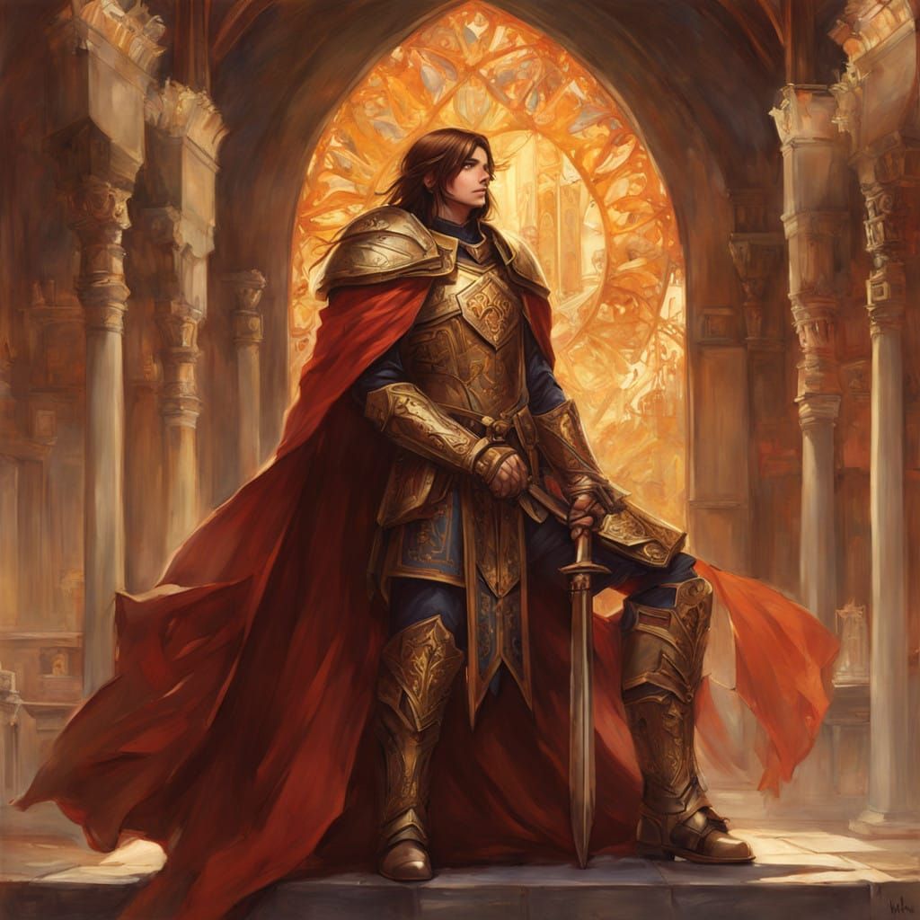 Elegant Fantasy Paladin in Warm Colors