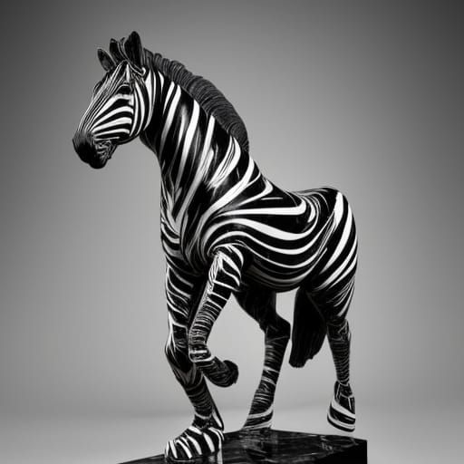 Striking Marble Horse Sculpture with Zebra Stripes