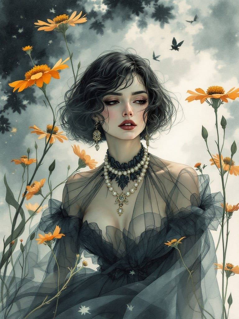 Ethereal Melancholy in Art Nouveau Splendor