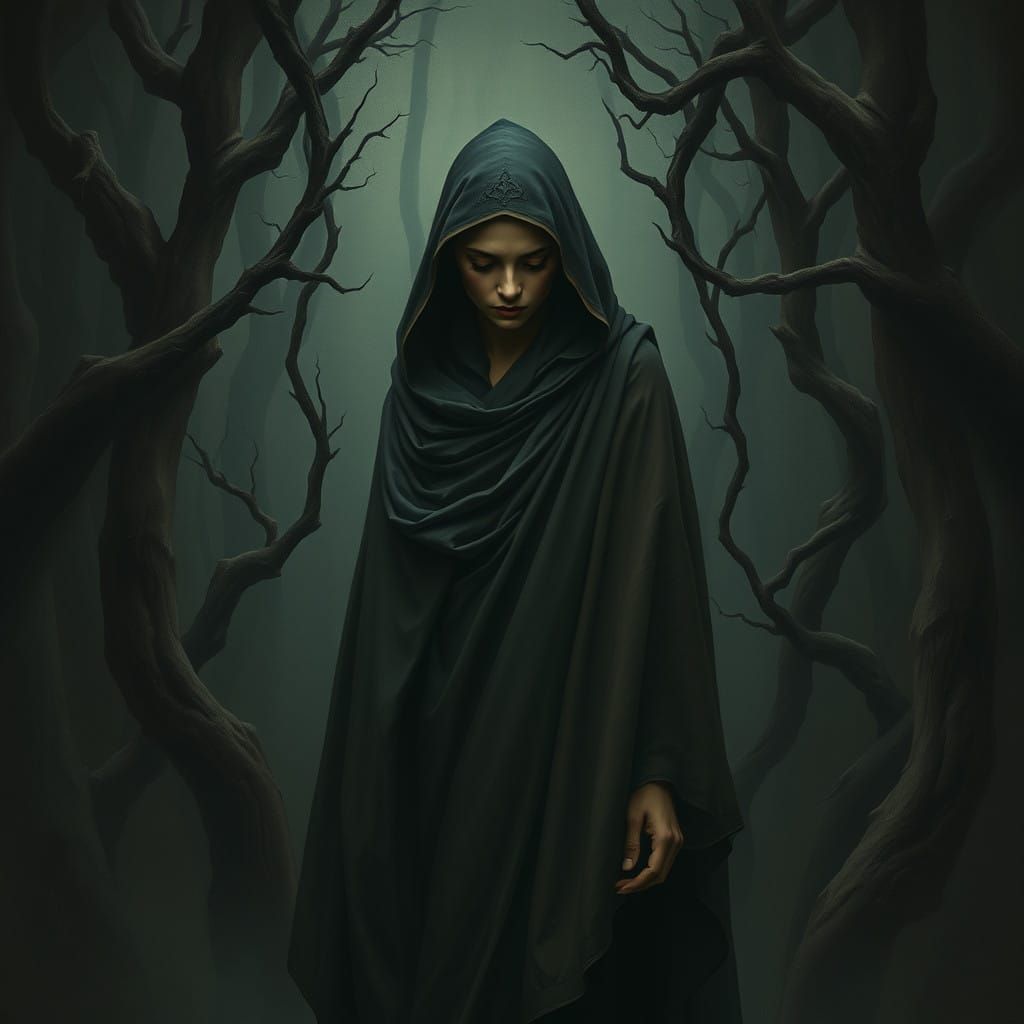 Enigmatic Woman in Mystical Forest
