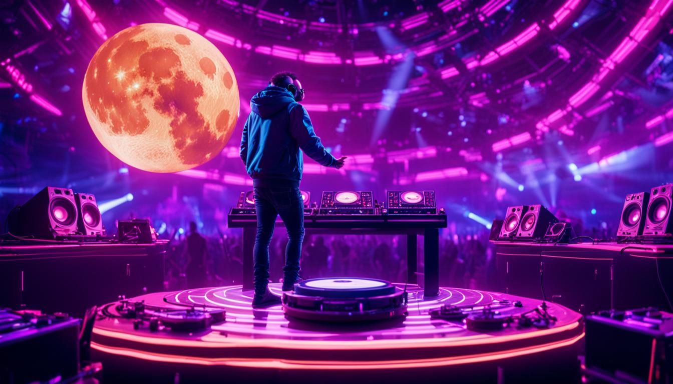 DJ in Space Nightclub with Neon Glow
